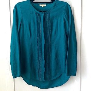 Eileen Fisher Irish Linen Teal Button Down Blouse